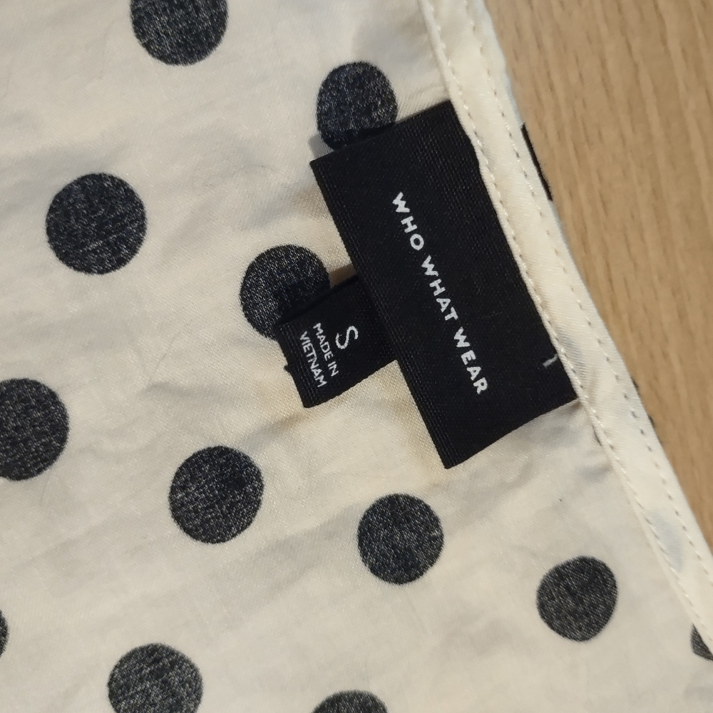 Who What Wear Monochrome Polka Dot Top Puffy Sleeves Vintage Style - Picture 5 of 11